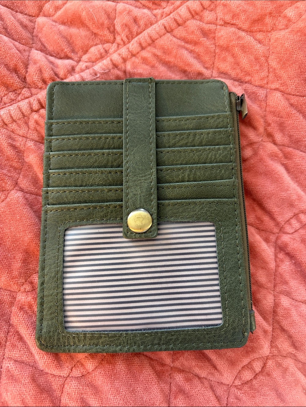 Olive Green Card Wallet with Clear ID Window